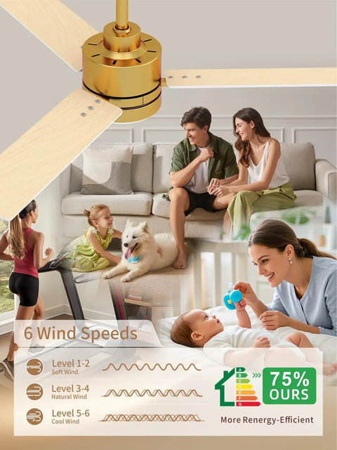 42 Inch Gold Ceiling Fan With Lights And Remote, Low Profile Modern Ceiling Fan, quiet motor, lifestyle scenes