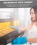 Woman baking with a microwave oven using Ten Pieces Cuttable Mica Plates For Microwave Oven Heat Resistant Insulation And Cover Sheets A Must Have To Extend Oven Life And Boost Efficiency Durable Easy To Install Waveguide Mica Covers For Home Kitchen Use