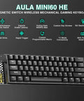 Smooth Tap 60 Percent Wireless Gaming Keyboard Featuring Hall Effect Magnetic Keys And Insanely Quick Rapid Trigger Tech, compact 60% layout.
