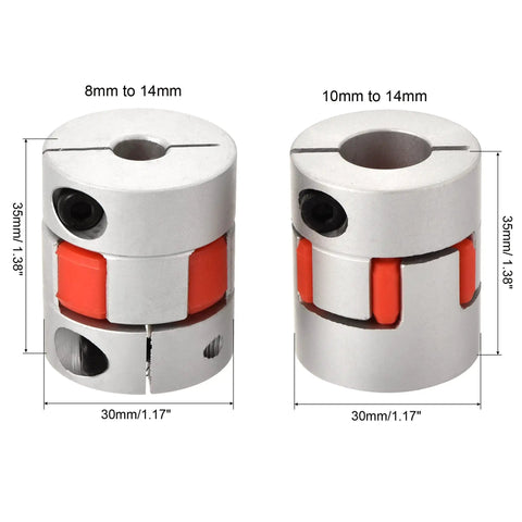 Plum Shaped Flexible Shaft Coupling 8mm To 14mm Or 10mm To 14mm Bore Aluminum Alloy Body With Polyurethane Sleeve 30mm Diameter 35mm Length