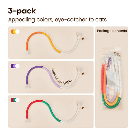 Three Pack Cat Chew Rope Toys With Refillable Catnip For Indoor Cats Safe Teeth Cleaning and Teething Interactive Nip Kitty Toys in package