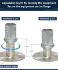 4 Pack Stainless Steel Adjustable Flanged Feet For 1-5/8 In Tubing, 3-1/2 In Diameter Round Table Base shown with height adjustment