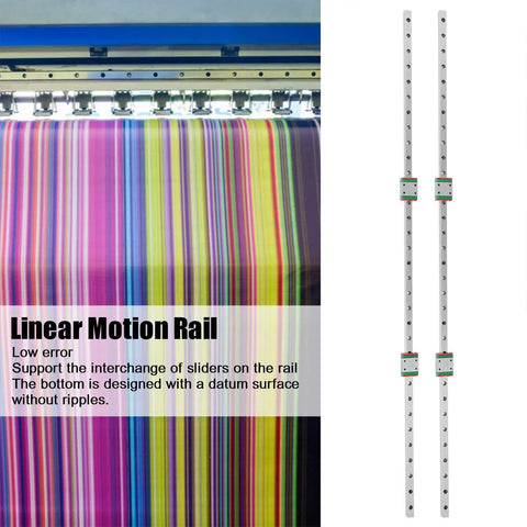 Front view of Four Sliders Linear Rail Kit With Dust Proof Pads beside a colorful fabric printer, showing alloy steel guide rails.