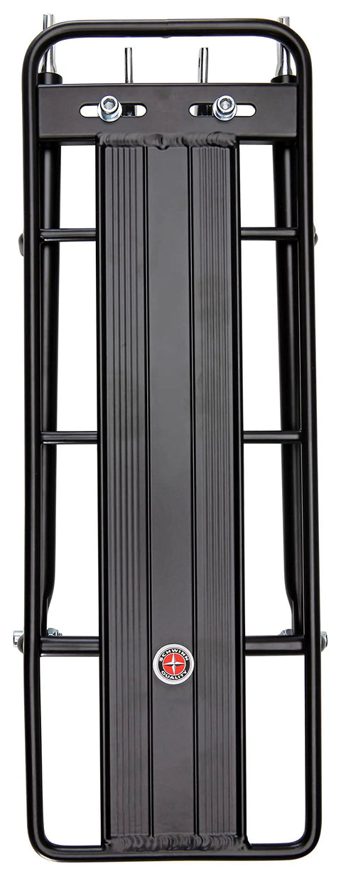 Top view of a black Rear Bike Rack For Everyday Hauls Lightweight Durable Cargo Carrier With 26 Lb Capacity That Fits Most Adult Bikes