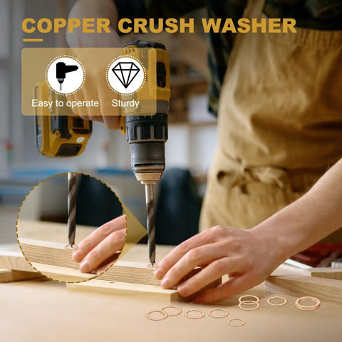 Hardcore Copper Crusher Washers For M22 Bolts And Sump Plugs 22Mm Inner Diameter 28Mm Outer Diameter 1.5Mm Thick in use with drill.