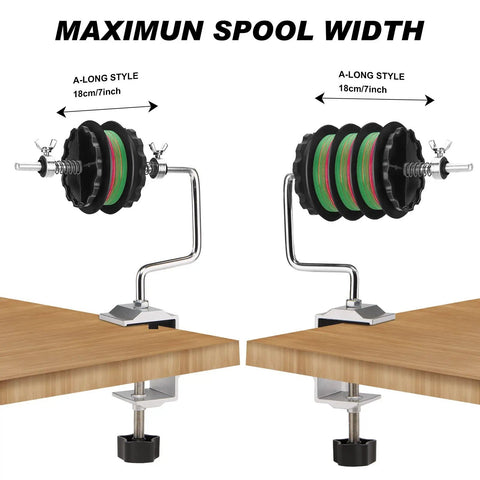 Portable Fishing Line Spooler Winder For Spinning And Baitcasting Reels Table Clamp Spool Holder With Tensioner, dual setup view