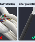 Comparison of cables without and with Starlink Cord Protector Kit With 49 Ft Wire Loom Tubing Split Sleeving applied