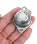 Dope 12 Piece Carbon Steel Swivel Ball Transfer Bearing Set With Two Hole Screw Mount Zinc Plated Finish displaying one unit in hand.