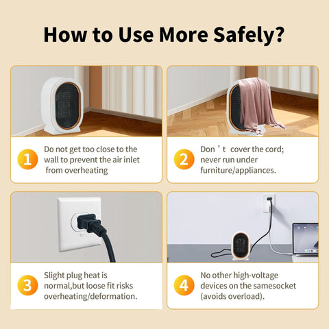 Illustration of Portable Ceramic Space Heater 1200W Indoor Electric Space Heater With Overheat And Tip Over Protection Safe Usage Guide