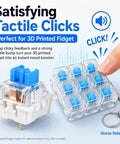 90 Pack Blue Keyboard Clicky Mechanical Switches for 3D Printer Projects and DIY Keyboards Includes 5 Keycaps Replacement Kit for Mechanical Keyboard Nerds and Fidget Clicker Builders, blue tactile switches in clear fidget keypad