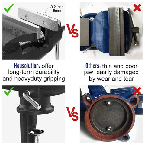 Comparison of 3 Inch Universal Swivel Base Table Vise with 360 Degree Rotation Portable Bench Clamp and other vises