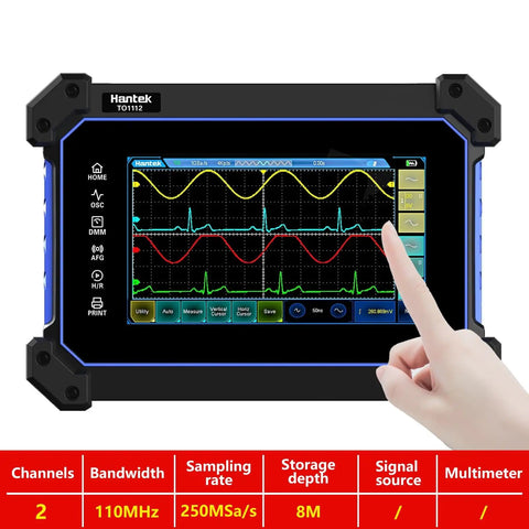 Multi Touch Screen Digital Oscilloscope With 2 Channels 110 MHz, Handheld Tablet Scope For Electronics Hobbyists