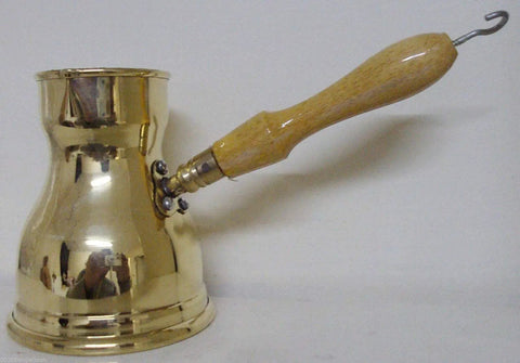 Hand Hammered Brass Copper Ibrik Coffee Pot For Turkish Greek Coffee Maker With Wooden Handle 140 Ml No 3. View from side.