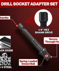 17 Piece Socket Adapter Set With Reducers And Universal Joint, Impact Drill Adapters shown with chamfer and hex shank features.