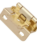 Close-up of 50 Pack Half Inch Overlay Brushed Gold Cabinet Hinges For Face Frame Cabinets, soft close semi concealed hinge