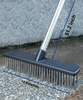 Heavy Duty Push Broom Brush With Tough Stainless Steel Bristles And Solid Handle For Patio Driveway Concrete Deck And Tile Floors Hard As Nails Cleaner 14.5 inch brush head on rugged surface