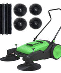 Heavy Duty 43 Inch Industrial Walk Behind Push Floor And Lawn Sweeper with interchangeable brushes for fast debris removal.