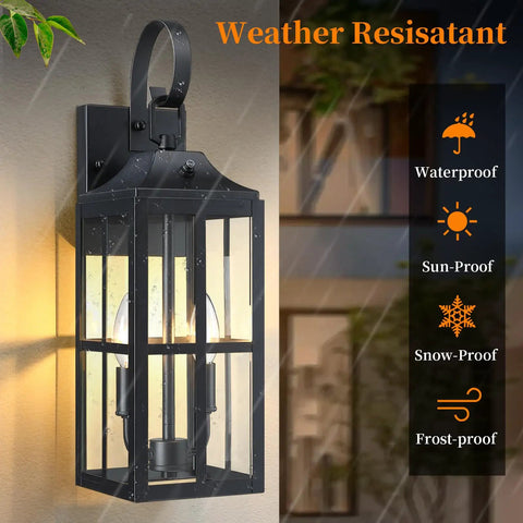 Bdrofn 2 Pack 19" Large Outside Modern Wall Sconce Light Fixture Dusk to Dawn shown with weatherproof features