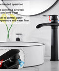 Matte Black Farmhouse Vessel Sink Faucet With One Hole, Tall Above Counter Waterfall Style, Single Handle, Drip Free Ceramic Disc