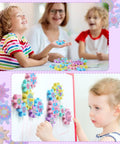 Kids playing with 36 Piece Magnetic Gear Set For STEM Learning And Hands On Magnetic Construction Toy with colorful gears on fridge