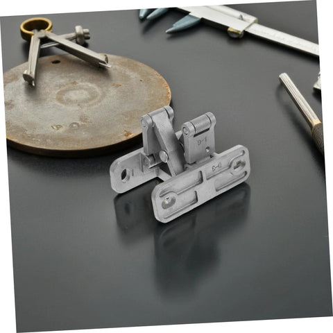 Concealed stainless steel door hinge with dual mounting plates, front view