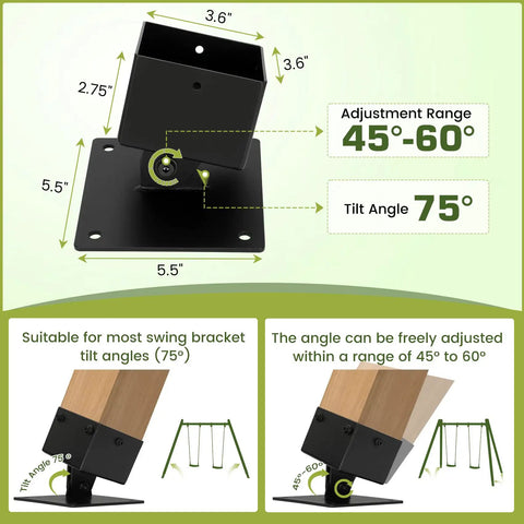 Adjustable Swing Bracket Kit For Wood 4x4 Swing Posts, Leveling Anchor To Boost Stability And Safety, Four Pack With All Install Accessories, Keeps Wooden Legs Off Damp Ground For Longer Life