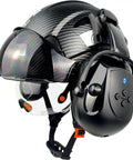 All In One Safety Helmet With Visor And Bluetooth Ear Muffs, vented hard hat, matte black, clear and tinted visors, OSHA approved