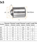 Hardcore 20 Piece Pack Of 304 Stainless Steel Ball Point Spring Plungers, D2x3 size, precise measurements for mechanical tasks.