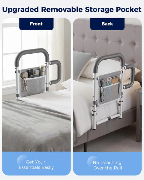 Senior Bed Rail With Dual Non Slip Handles And Storage Pouch Safe Bed Cane For Elderly And Post Surgery Recovery Reduces Falls