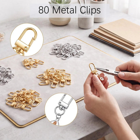 Eighty Piece Swivel Lobster Clasps In Shiny Gold And Silver Finishes slick hardware for jewelry making and crafts on workspace.