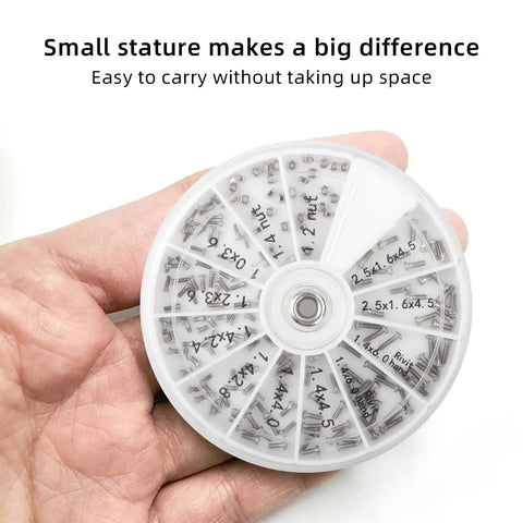 Compact case from 120 Piece Eyeglass Repair Kit with tiny screws, nuts, and universal screwdrivers for quick everyday DIY fixes