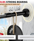 Black Stainless Steel Shower Curtain Rod 34 To 66 Inches Adjustable Tension Rod No Drilling No Rust Non Slip For Bathroom Or Window with weight test showing 30 lbs capacity