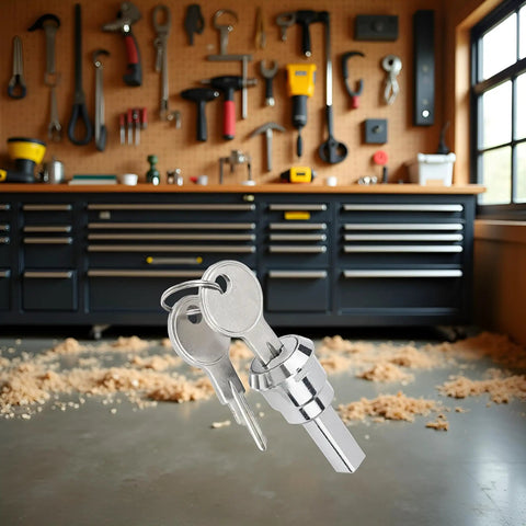 Universal Toolbox Lock For Toolboxes Cabinets And Furniture Drawers That Keeps Your Gear Safe With 180 Degree Rotation Locking Heavy Duty Iron Construction Fits Most Drawers Easy Install, silver key lock