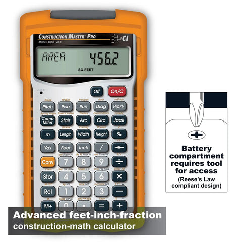 Do It All Construction Master Pro Calculator For Contractors And Builders With Feet Inch Fraction Math Quick Layouts Bids Estimates And Unit Conversions You Prefer, showing front view with buttons and display screen.