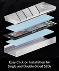 M2 Pro Heatsink Cooler For M.2 2280 SSDs, Crazy Good Cooling And Solid Heat Dissipation For PC And PS5, Stops Throttling And Keeps Your SSD Running Fast And Smooth. silver aluminum heatsink on M.2 2280 SSD with thermal pads