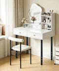 White vanity desk with mirror and black adjustable metal table legs, showing the Adjustable Metal Table Leg Set 24 To 40 Inches Black Finish.