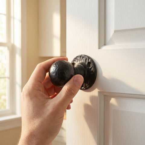 Hand gripping Heavy Duty Barn Door Pull Handles Set Black Round Ball Knobs Cast Iron Sliding Hardware Vintage Distressed Finish