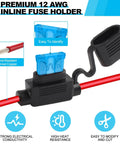 4 Pack 12AWG Inline Fuse Holders Waterproof Marine Grade Fuse Kit With 35 Standard Fuses including copper wire and blue fuse