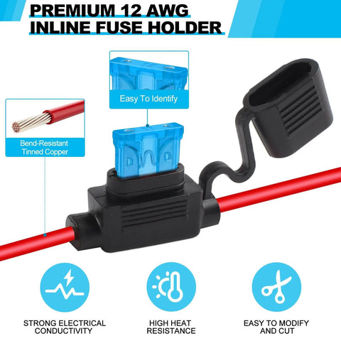 4 Pack 12AWG Inline Fuse Holders Waterproof Marine Grade Fuse Kit With 35 Standard Fuses including copper wire and blue fuse