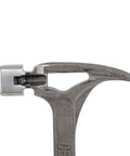 Heavy Duty Steel Hammer With Milled Face 22 Oz For Demolition Drywall And Wood One Piece Forged Steel I Beam Shaft For Extra Strength Magnetic Nail Set Front Of Head Nail Pull Made In USA hammer close-up showing nail pull and magnetic nail set.
