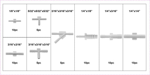 Swordfish 61120 vacuum connector assortment, 65-piece white plastic automotive hose fittings in multiple sizes.
