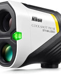 Coolshot ProIII Stabilized Golf Laser Rangefinder With Waterproof 6X Monocular Optics Hyper Read Slope Compensation And Dual Locked On Quake Real Distance Modes For Pros And Weekend Warriors showing front and side view with optics visible