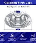 Heavy Duty Metal Roof Screw Caps 100 Pack Galvalume Rustproof Waterproof Covers showing a steel screw cap with dimensions 1.4in and 3/4in.