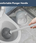 Badass Heavy Duty Toilet Plunger With Handy Storage Holder Clears Stubborn Clogs Fast For Toilets And Sinks Durable Bathroom Essential That Knocks Out Blockages Easily, showing comfortable handle in use.