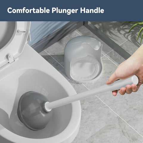 Badass Heavy Duty Toilet Plunger With Handy Storage Holder Clears Stubborn Clogs Fast For Toilets And Sinks Durable Bathroom Essential That Knocks Out Blockages Easily, showing comfortable handle in use.