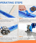 Operating steps for Pro-Grade Tile Cutter Tool For Ceramic And Porcelain Tiles with dual rail guide and suction cups