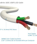 Close-up of 200 Ft 18 AWG Low Voltage LED Cable 3 Conductor White PVC Jacket In Wall Speaker Wire UL Class 2 for home theater.