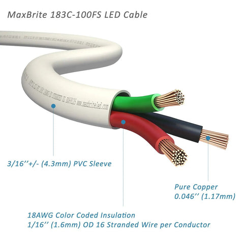 Close-up of 200 Ft 18 AWG Low Voltage LED Cable 3 Conductor White PVC Jacket In Wall Speaker Wire UL Class 2 for home theater.