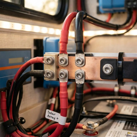 Heavy Duty 10 Gauge Wire Connectors With Heat Shrink Tubing And Tinned Copper Ring Terminals in solar power setup