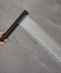 Freestanding Tub Filler Faucet Dope Matte Black Floor Mounted With Handheld Shower Brass Mixer Taps Swivel Spout in use